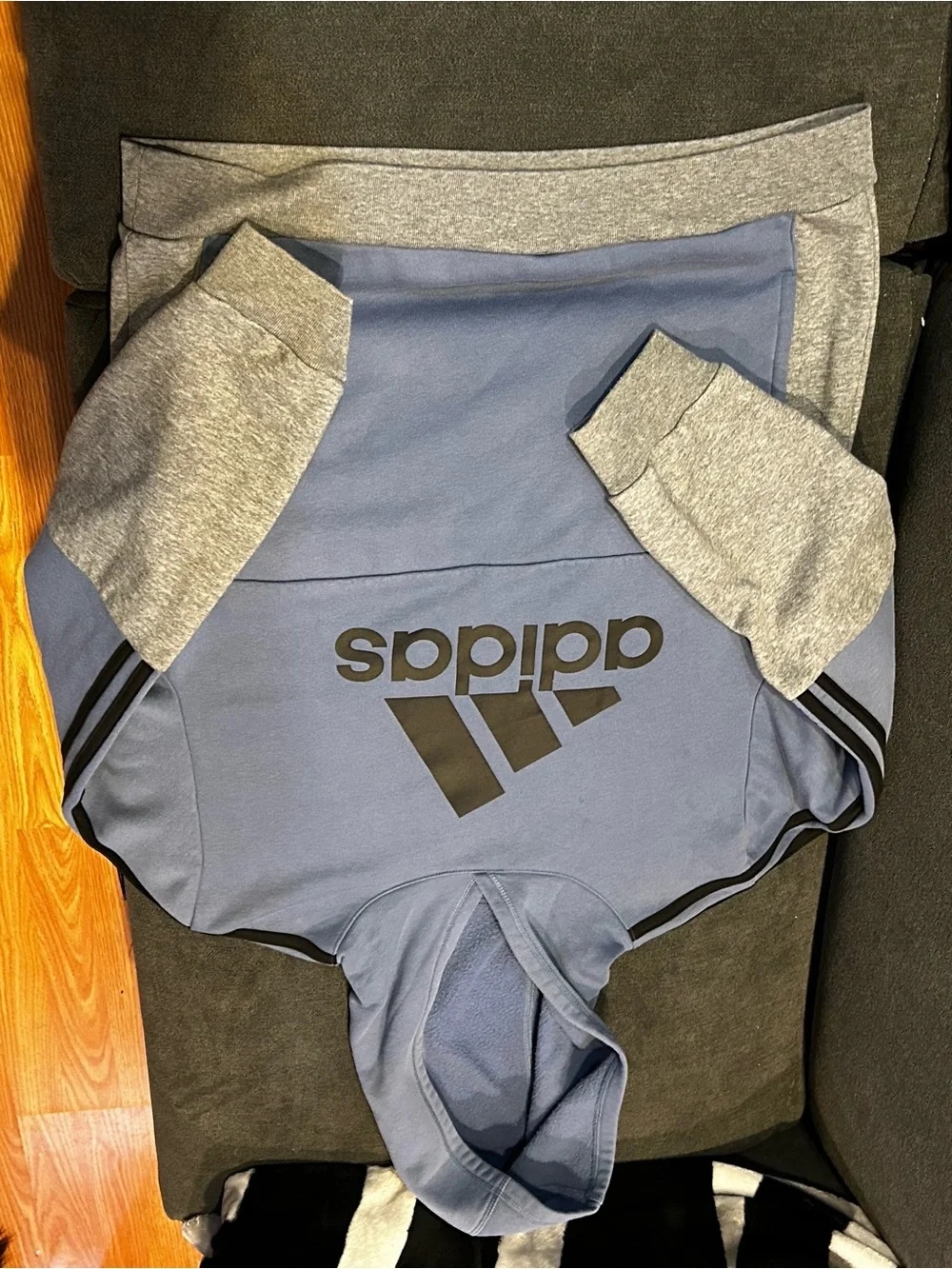 Adidas Blue & Grey Hooded Kids Sweatshirt with Black Logo 18/20 XL